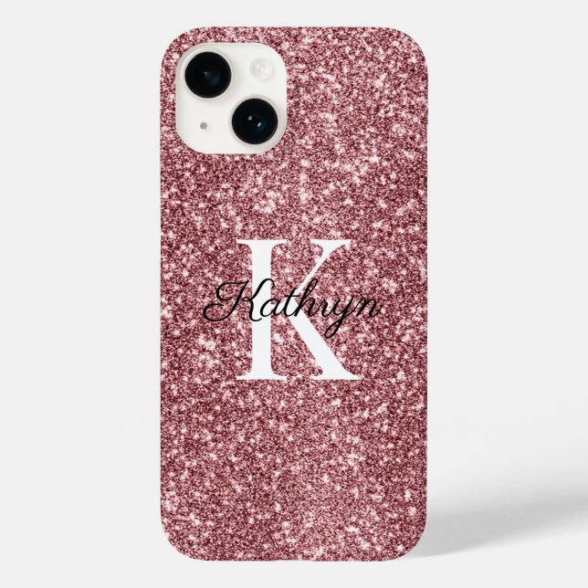 Rose Gold Glitzer Monogramm Anfangsname Case-Mate iPhone 14 Hülle (Rückseite)
