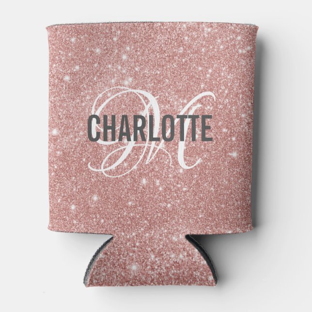 Rose Gold Glitzer Monogramm Name Dosenkühler (Vorderseite)