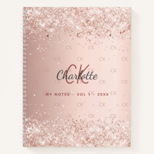 Rose Gold Glitzer Monogramm-Skript Notizbuch