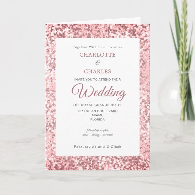 Rose Gold Glitzer Muster Elegantes einfaches Foto Einladung (Vorderseite)