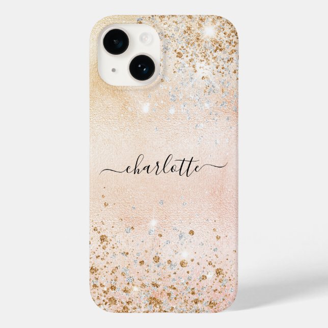 Rose Gold Glitzer Name Case-Mate iPhone 14 Hülle (Rückseite)