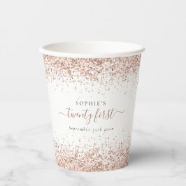 Rose Gold Glitzer Name Datum 21. Party Pappbecher