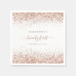 Rose Gold Glitzer Name Datum 21. Party Serviette