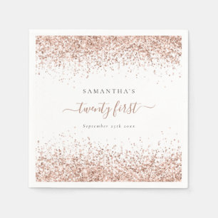 Rose Gold Glitzer Name Datum 21. Party Serviette