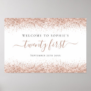 Rose Gold Glitzer Name Datum Begrüßungsskript 21. Poster