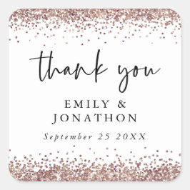 Rose Gold Glitzer Name Datum Hochzeit weiß Dank Quadratischer Aufkleber
