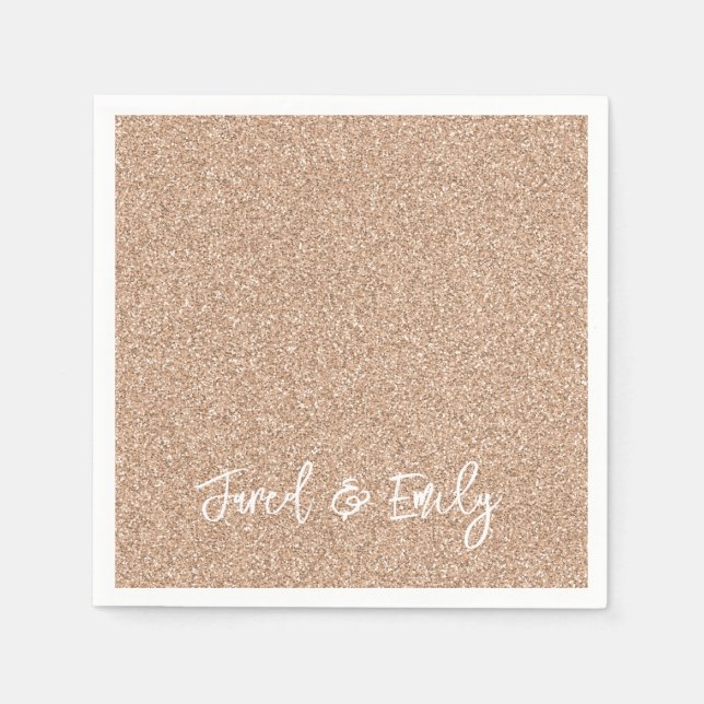 Rose Gold Glitzer NAME & NAME Elegante Chic Weddin Serviette (Vorderseite)