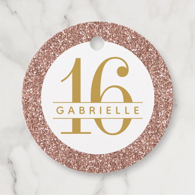 Rose Gold Glitzer Name Rosa Süß 16 Geschenkanhänger (Vorderseite)