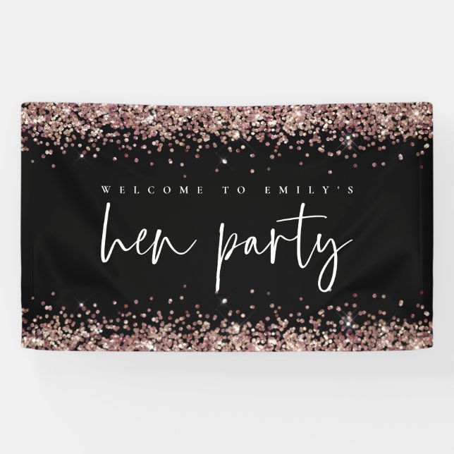 Rose Gold Glitzer Name Willkommen beim Hen Party B Banner (Horizontal)