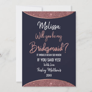 Rose Gold Glitzer Navy Blue Circle Bridesmaid Einladung