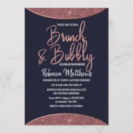 Rose Gold Glitzer Navy Blue Circle Brunch Bubbly Einladung