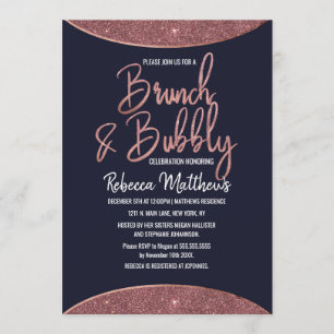 Rose Gold Glitzer Navy Blue Circle Brunch Bubbly Einladung