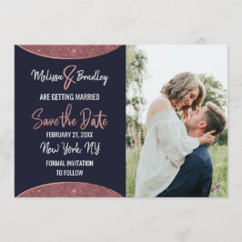 Rose Gold Glitzer Navy Blue Circle Save the Date Einladung