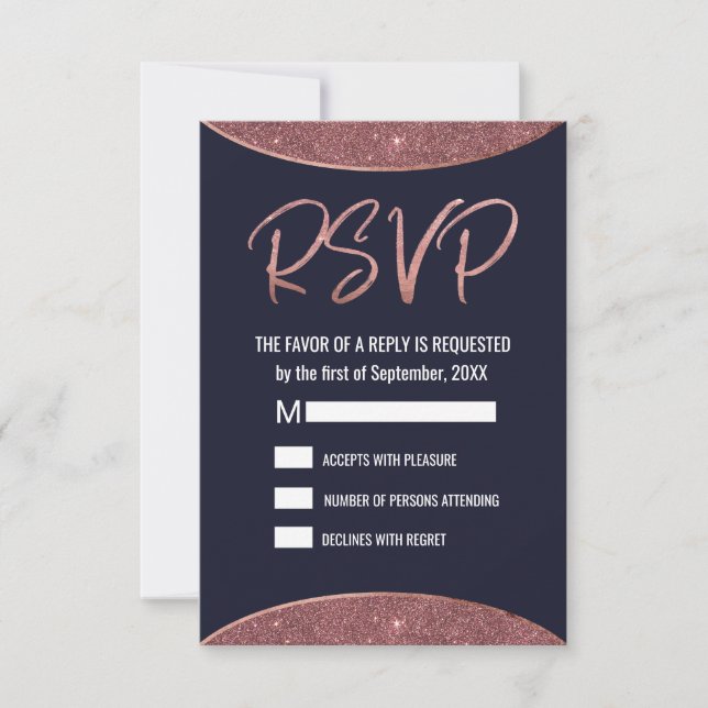 Rose Gold Glitzer Navy Blue Circle UAWG RSVP Karte (Vorderseite)