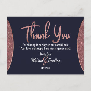 Rose Gold Glitzer Navy Blue Circle Vielen Dank Postkarte