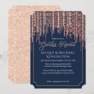 Rose Gold Glitzer Navy Blue Fringe Gender Reveal Einladung