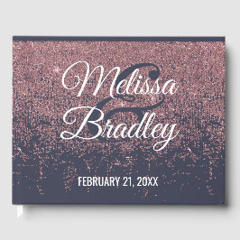Rose Gold Glitzer Navy Blue Wedding Gästebuch