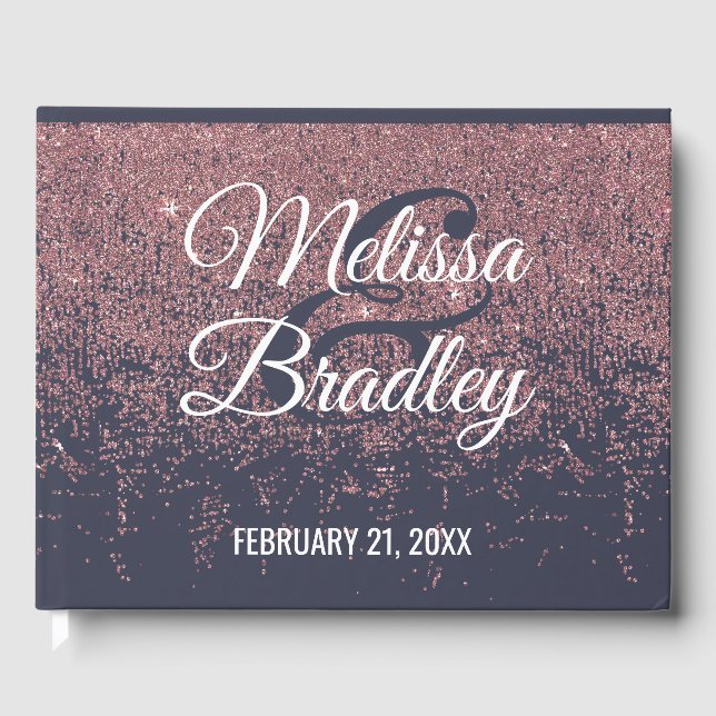 Rose Gold Glitzer Navy Blue Wedding Gästebuch (Vorderseite)