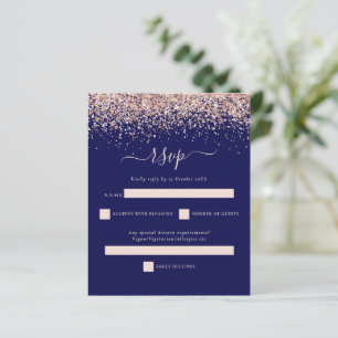 Rose Gold Glitzer Navy Blush Wedding RSVP