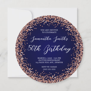 Rose Gold Glitzer Navy Ombre 50. Geburtstag Einladung