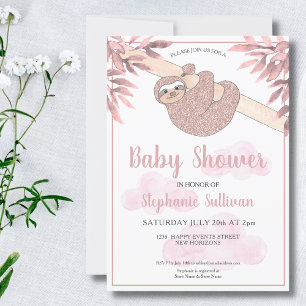 Rose Gold Glitzer Niedlich Baby Girl Sloth Baby Du Einladung