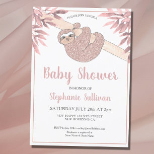 Rose Gold Glitzer Niedlich Baby Girl Sloth Baby Du Einladung
