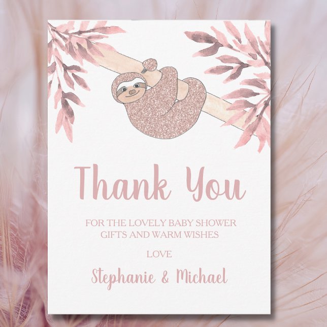 Rose Gold Glitzer Niedlich Sloth Baby Dusche Viele Dankeskarte (Von Creator hochgeladen)