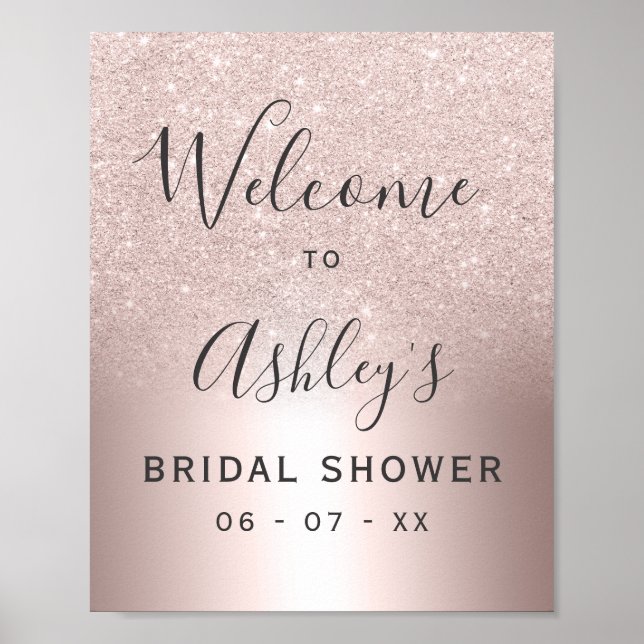 Rose Gold Glitzer Ober Folie Brautparty willkommen Poster (Vorne)