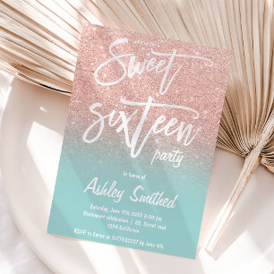 Rose Gold Glitzer ombre aquamarine Typografie Swee Einladung