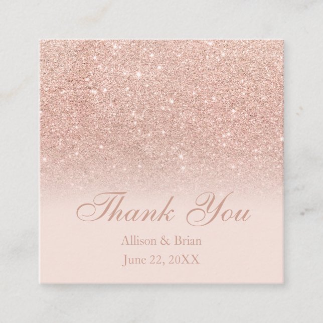 Rose Gold Glitzer ombre blush Danke Hochzeit Quadratische Visitenkarte (Vorderseite)