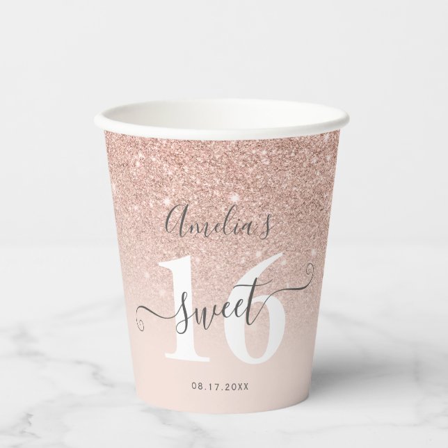 Rose Gold Glitzer ombre blush pink Drehbuch Sweet  Pappbecher (Vorderseite)