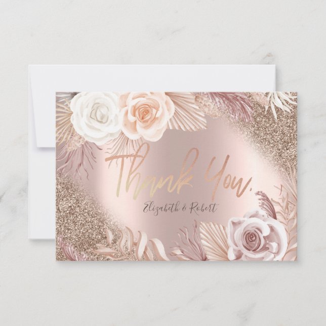 Rose Gold Glitzer Ombre Boho Flowe Danke-Karte Dankeskarte (Vorderseite)