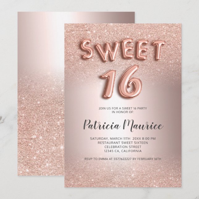 Rose Gold Glitzer ombre Buchstaben metallisch süß  Einladung (Vorne/Hinten)