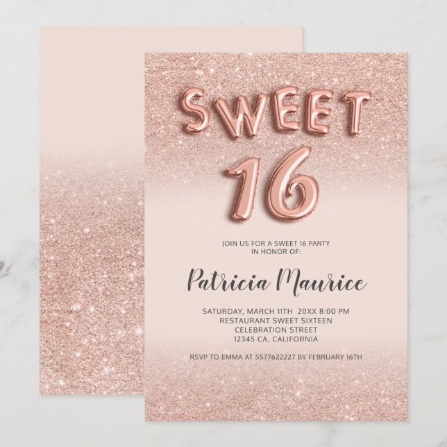 Rose Gold Glitzer ombre Buchstaben pink chic süß 1 Einladung (Vorne/Hinten)