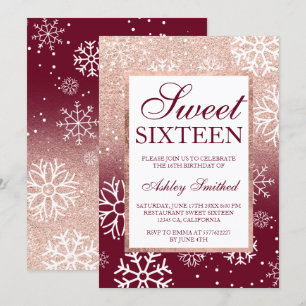 Rose Gold Glitzer ombre burgundy Schnee Sweet 16 Einladung