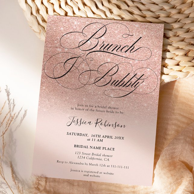 Rose Gold Glitzer ombre Drehbuch Rosa Brautparty Einladung (Von Creator hochgeladen)