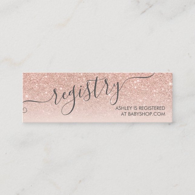 Rose Gold Glitzer ombre Kinderduschregister Mini Visitenkarte (Vorderseite)