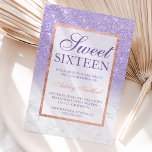 Rose Gold Glitzer ombre lila Chic Sweet 16 Einladung<br><div class="desc">Ein modernes,  hübsches und elegantes Imitat Rose Gold Glitzer Dusche ombre mit Lila violetter Farbe Block Sweet 16 Geburtstagsfeier Einladung mit Rose Gold ombre Muster mit Lila violett und eleganten Rahmen.</div>