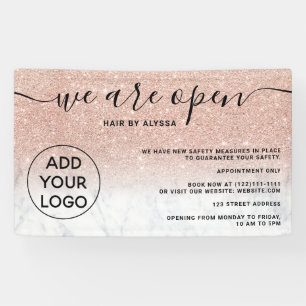 Rose Gold Glitzer ombre Logo Marmor Wir sind offen Banner
