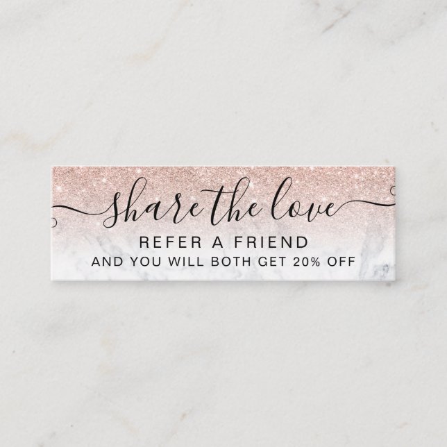 Rose Gold Glitzer ombre marble chic Referenzkarte Mini Visitenkarte (Vorderseite)