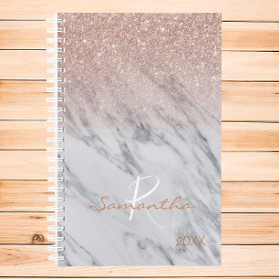Rose Gold Glitzer Ombre Marble Jährliche Monogramm Planer