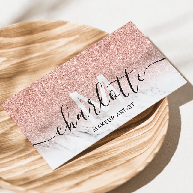Rose Gold Glitzer ombre Marmorname Makeup Logo Visitenkarte (Von Creator hochgeladen)