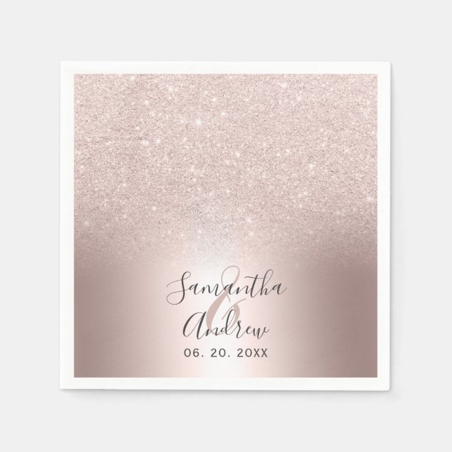 Rose Gold Glitzer ombre Metallfolie Hochzeit Serviette (Vorderseite)