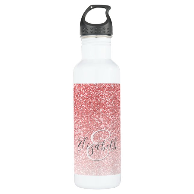 Rose Gold Glitzer Ombre Mit Monogramm Edelstahlflasche (Vorderseite)