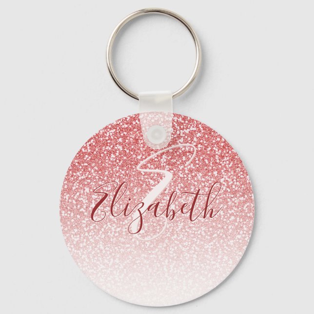 Rose Gold Glitzer Ombre Modern Monogram Schlüsselanhänger (Vorderseite)