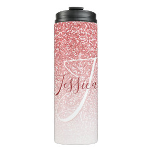 Rose Gold Glitzer Ombre Modern Monogram Thermosbecher