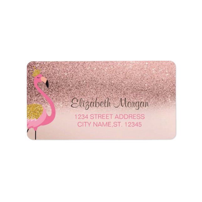 Rose Gold Glitzer Ombre Pink Flamingo Label Adressaufkleber (Vorne)