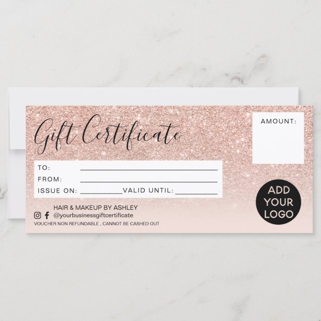 Rose Gold Glitzer ombre pink Geschenkgutschein (Vorderseite)