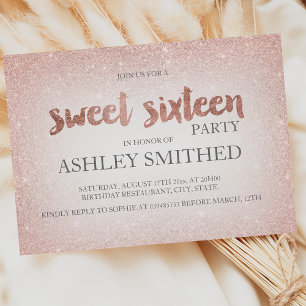 Rose Gold Glitzer ombre schicke moderne Sweet 16 Einladung