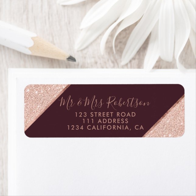 Rose gold Glitzer ombre Skript burgundy Hochzeit (Insitu)